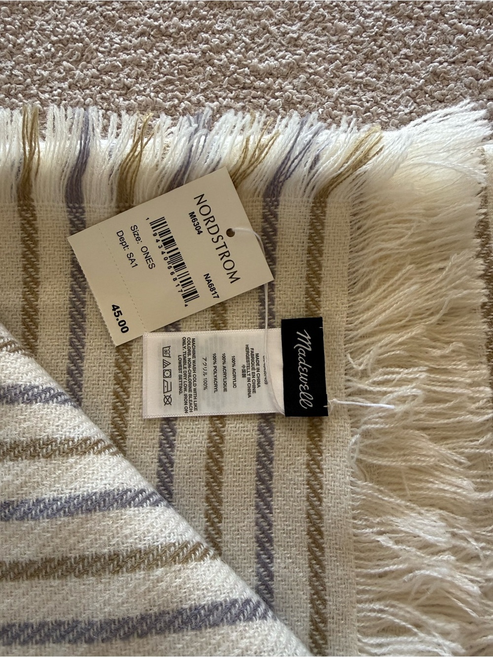 NWT Madewell Striped Fringed Blanket Scarf